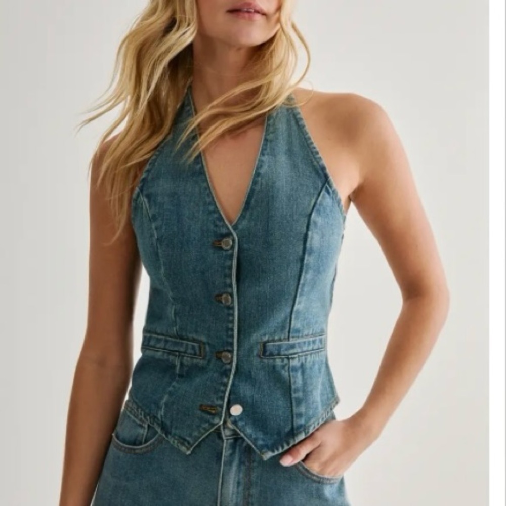 NWT Nasty Gal Denim Halter Vest -Backless size US10
